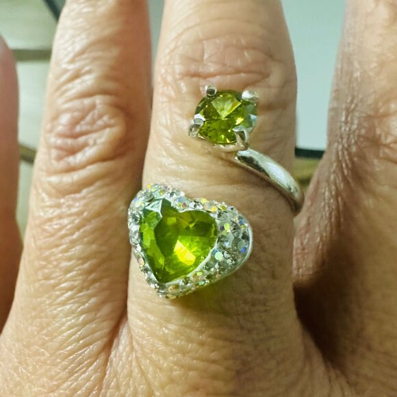 Silver 925 Adjustable Green Ring  Zircon Handmade Boho - Picture 2 of 11